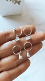 Argollas Circon tradicional triángulo en Plata Fina 925 (Par)