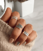 Anillo midi ajustable en Plata Fina 925: Doble/ Hojas/ Liso