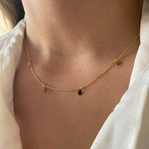 Collar moneditas Cadena 45cm ajustable en Plata 925, Plata 925 bañado en oro